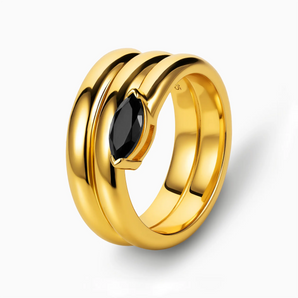 18KT Yellow Gold Vermeil Marquise Black Onyx Wrap Ring - Eye of Light Side Profile View