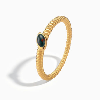 18KT Yellow Gold Vermeil Marquise Bloodstone Twisted Ring - Spiral Spectrum Side View