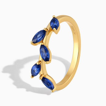 18KT Yellow Gold Vermeil Marquise Blue Sapphire Leaf Ring - Secret Garden Side View