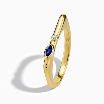 18KT Yellow Gold Vermeil Marquise Blue Sapphire Puzzle Stacking Ring - Minimal Glow Side View