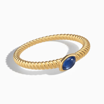 18KT Yellow Gold Vermeil Marquise Blue Sapphire Twisted Ring - Spiral Spectrum Front View