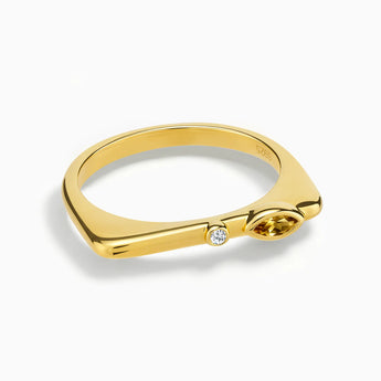 18KT Yellow Gold Vermeil Marquise Citrine Puzzle Stacking Ring - Minimal Glow Front View