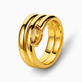 18KT Yellow Gold Vermeil Marquise Citrine Wrap Ring - Eye of Light Side Profile View
