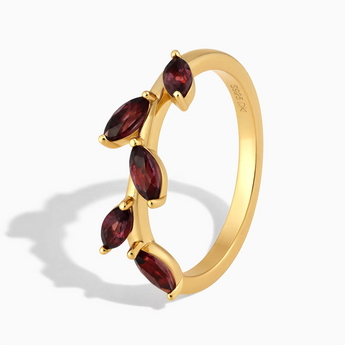 18KT Yellow Gold Vermeil Marquise Garnet Leaf Ring - Secret Garden Side View