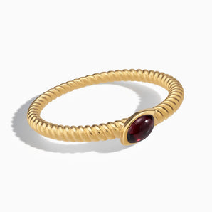 18KT Yellow Gold Vermeil Marquise Garnet Twisted Ring - Spiral Spectrum Front View