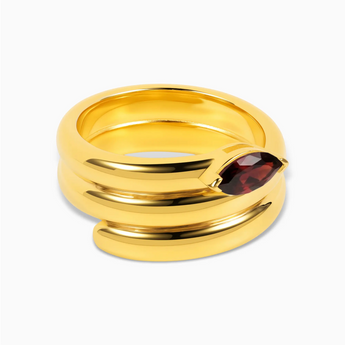 18KT Yellow Gold Vermeil Marquise Garnet Wrap Ring - Eye of Light Hero Angle View