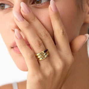 18KT Yellow Gold Vermeil Marquise Garnet Wrap Ring - Eye of Light Model Shot