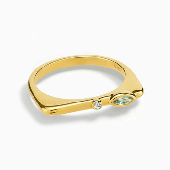 18KT Yellow Gold Vermeil Marquise Green Amethyst Puzzle Stacking Ring - Minimal Glow Front View
