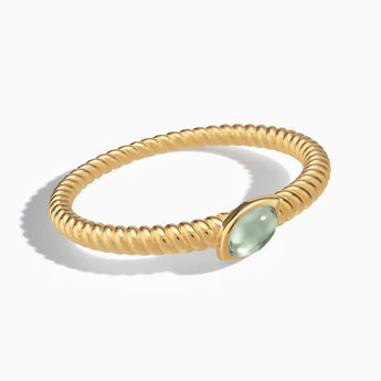 18KT Yellow Gold Vermeil Marquise Green Amethyst Twisted Ring - Spiral Spectrum Front View