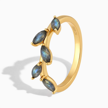 18KT Yellow Gold Vermeil Marquise Labradorite Leaf Ring - Secret Garden Side View