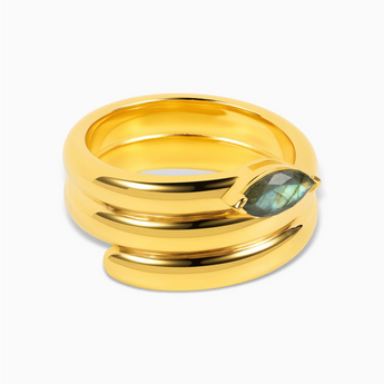18KT Yellow Gold Vermeil Marquise Labradorite Wrap Ring - Eye of Light Hero Angle View