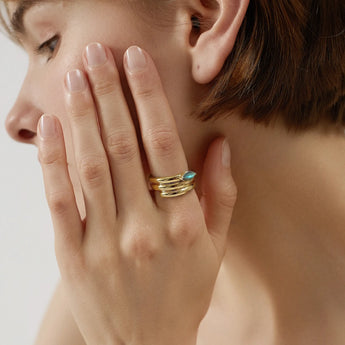 18KT Yellow Gold Vermeil Marquise Labradorite Wrap Ring - Eye of Light Model Shot