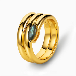 18KT Yellow Gold Vermeil Marquise Labradorite Wrap Ring - Eye of Light Side Profile View