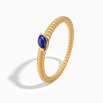 18KT Yellow Gold Vermeil Marquise Lapis Lazuli Twisted Ring - Spiral Spectrum Side View