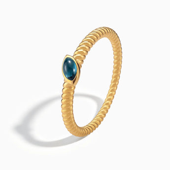 18KT Yellow Gold Vermeil Marquise London Blue Topaz Twisted Ring - Spiral Spectrum Side View