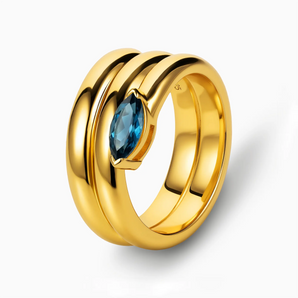 18KT Yellow Gold Vermeil Marquise London Blue Topaz Wrap Ring - Eye of Light Side Profile View