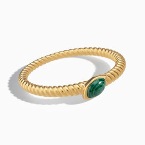 18KT Yellow Gold Vermeil Marquise Malachite Twisted Ring - Spiral Spectrum Front View