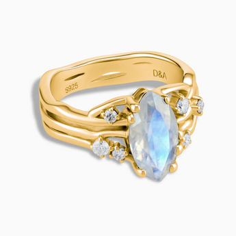 18KT Yellow Gold Vermeil Marquise Moonstone Branch-Like Ring - Regal Gleam Front View