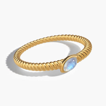 18KT Yellow Gold Vermeil Marquise Moonstone Twisted Ring - Spiral Spectrum Front View