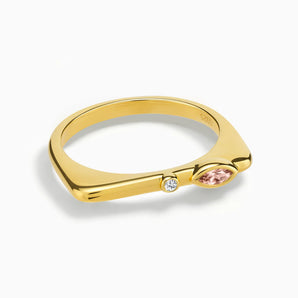 18KT Yellow Gold Vermeil Marquise Morganite Puzzle Stacking Ring - Minimal Glow Front View