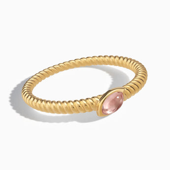 18KT Yellow Gold Vermeil Marquise Morganite Twisted Ring - Spiral Spectrum Front View
