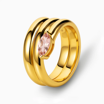 18KT Yellow Gold Vermeil Marquise Morganite Wrap Ring - Eye of Light Side Profile View