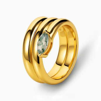 18KT Yellow Gold Vermeil Marquise Moss Agate Wrap Ring - Eye of Light Side Profile View