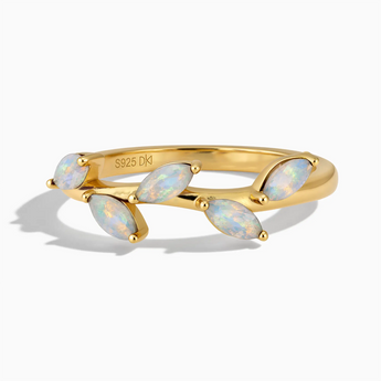 18KT Yellow Gold Vermeil Marquise Opal Leaf Ring - Secret Garden Front View