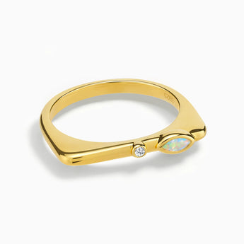 18KT Yellow Gold Vermeil Marquise Opal Puzzle Stacking Ring - Minimal Glow Front View