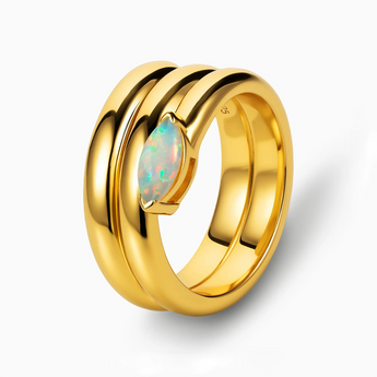 18KT Yellow Gold Vermeil Marquise Opal Wrap Ring - Eye of Light Side Profile View