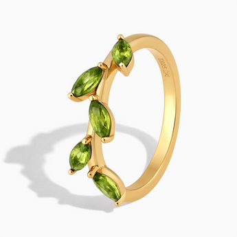 18KT Yellow Gold Vermeil Marquise Peridot Leaf Ring - Secret Garden Side View