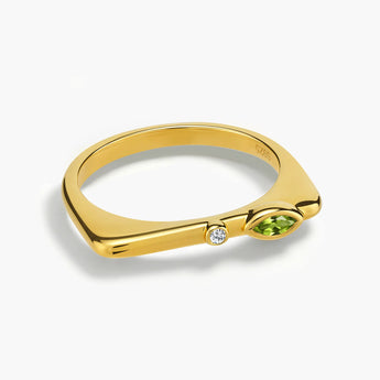 18KT Yellow Gold Vermeil Marquise Peridot Puzzle Stacking Ring - Minimal Glow Front View