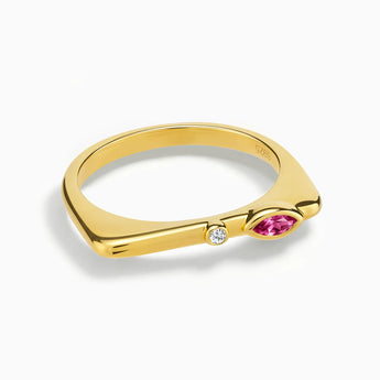 18KT Yellow Gold Vermeil Marquise Pink Tourmaline Puzzle Stacking Ring - Minimal Glow Front View