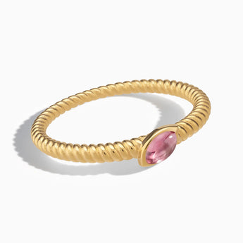 18KT Yellow Gold Vermeil Marquise Pink Tourmaline Twisted Ring - Spiral Spectrum Front View