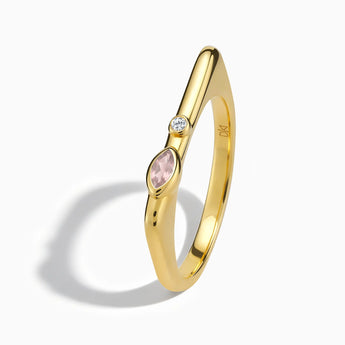 18KT Yellow Gold Vermeil Marquise Rose Quartz Puzzle Stacking Ring - Minimal Glow Side View