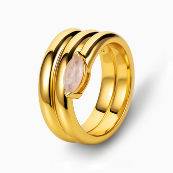 18KT Yellow Gold Vermeil Marquise Rose Quartz Wrap Ring - Eye of Light Side Profile View