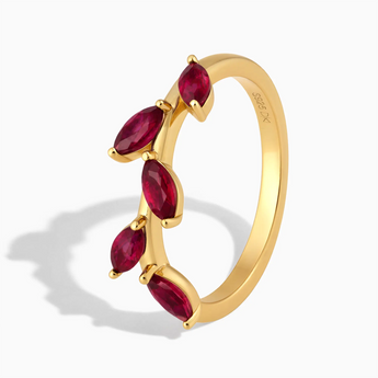 18KT Yellow Gold Vermeil Marquise Ruby Leaf Ring - Secret Garden Side View