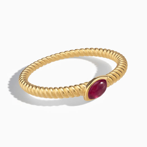 18KT Yellow Gold Vermeil Marquise Ruby Twisted Ring - Spiral Spectrum Front View