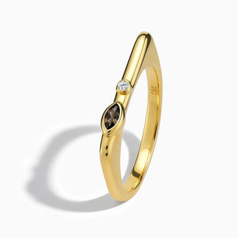 18KT Yellow Gold Vermeil Marquise Smoky Quartz Puzzle Stacking Ring - Minimal Glow Side View