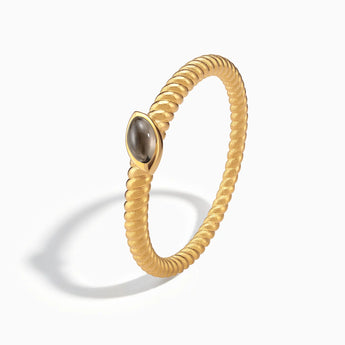 18KT Yellow Gold Vermeil Marquise Smoky Quartz Twisted Ring - Spiral Spectrum Side View