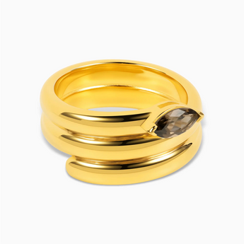 18KT Yellow Gold Vermeil Marquise Smoky Quartz Wrap Ring - Eye of Light Hero Angle View