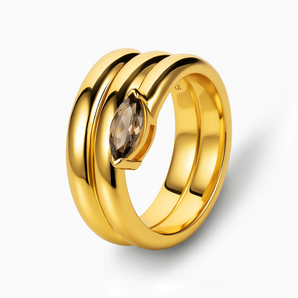18KT Yellow Gold Vermeil Marquise Smoky Quartz Wrap Ring - Eye of Light Side Profile View