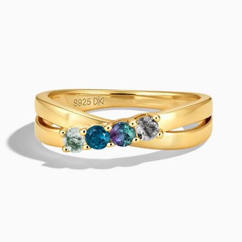 18KT Yellow Gold Vermeil Midnight Forest Four Round Stone Crossover Ring - Seasons Rhythm Front View