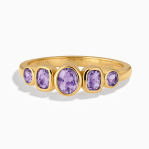 18KT Yellow Gold Vermeil Mixed-Cut Amethyst Graduated Ring - Pebble Glow Front View