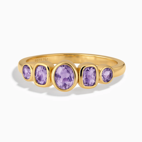 18KT Yellow Gold Vermeil Mixed-Cut Amethyst Graduated Ring - Pebble Glow Front View