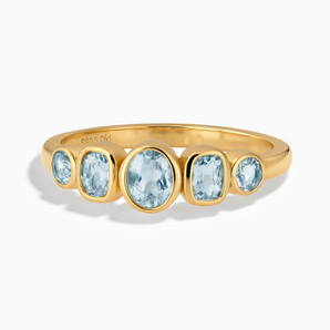 18KT Yellow Gold Vermeil Mixed-Cut Aquamarine Graduated Ring - Pebble Glow Front View