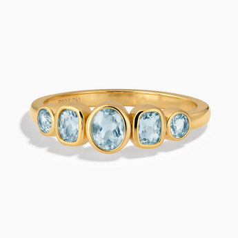 18KT Yellow Gold Vermeil Mixed-Cut Aquamarine Graduated Ring - Pebble Glow Front View