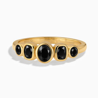 18KT Yellow Gold Vermeil Mixed-Cut Black Onyx Graduated Ring - Pebble Glow Front View