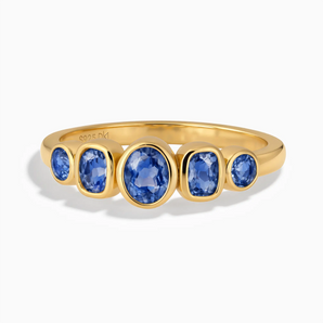 18KT Yellow Gold Vermeil Mixed-Cut Blue Sapphire Graduated Ring - Pebble Glow Front View