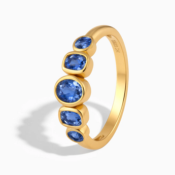 18KT Yellow Gold Vermeil Mixed-Cut Blue Sapphire Graduated Ring - Pebble Glow Side View